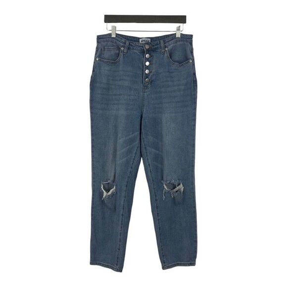 Abound Womens Size 30 Button Fly Distressed High Rise Cropped Jeans - Picture 1 of 5